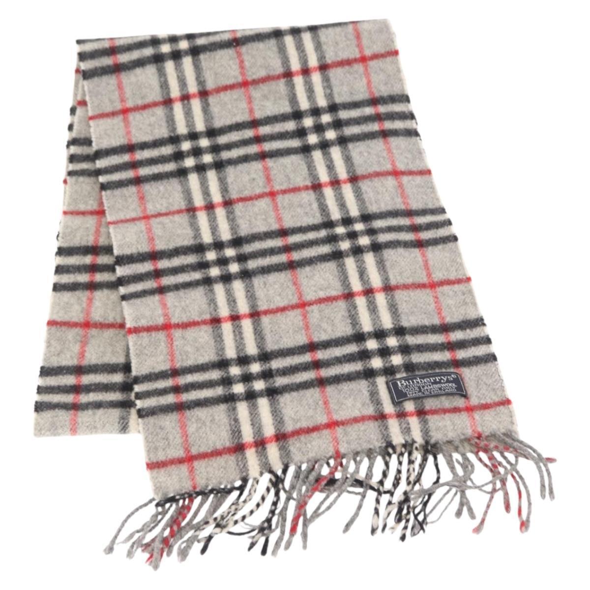 Burberrys Nova Check Scarf Wool Gray Auth Am10135
